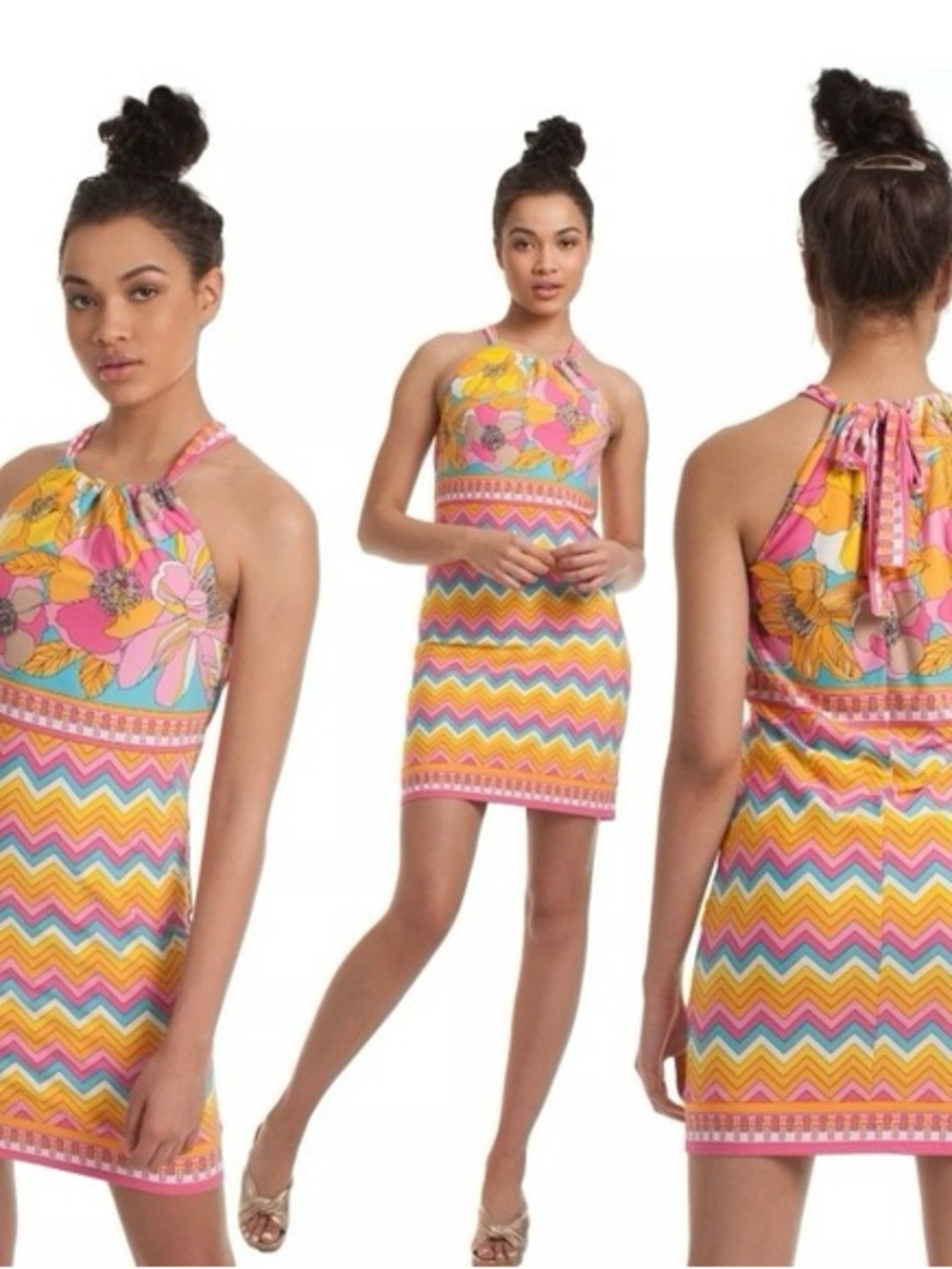 Trina Turk Vacaciones Summertime Bloom Matte Jersey Halter Mini Dress XL